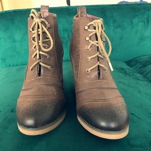 Brown Lace Up Wedge Booties